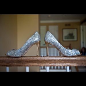 Enzo Angiolini Pumps, Silver Sparkle Glitter, Size 8
